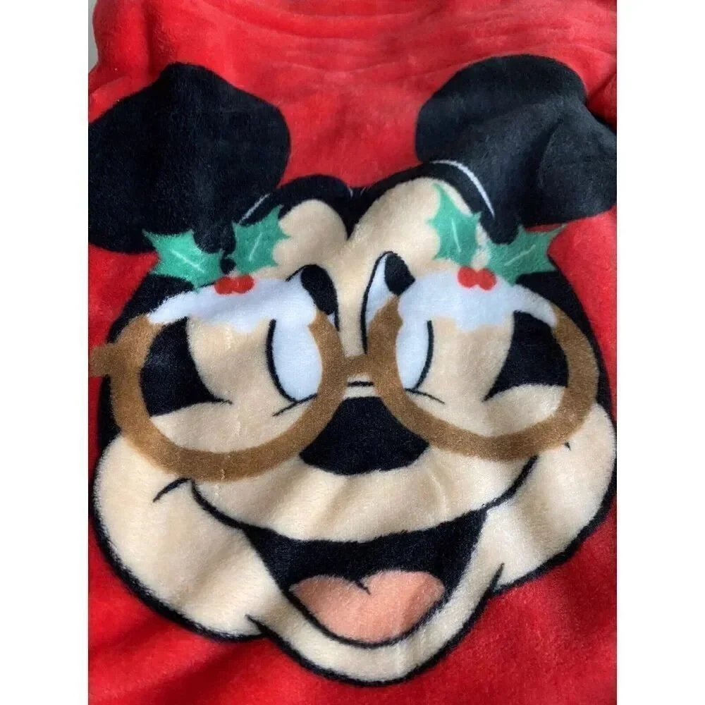 Disney Mickey Mouse Christmas Holiday Soft Plush Throw Blanket 50”x70” Red Green